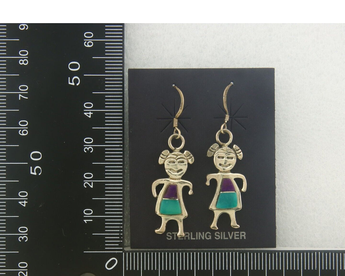 Navajo Earrings 925 Silver Natural Turquoise & Sugilite Native American C.80's