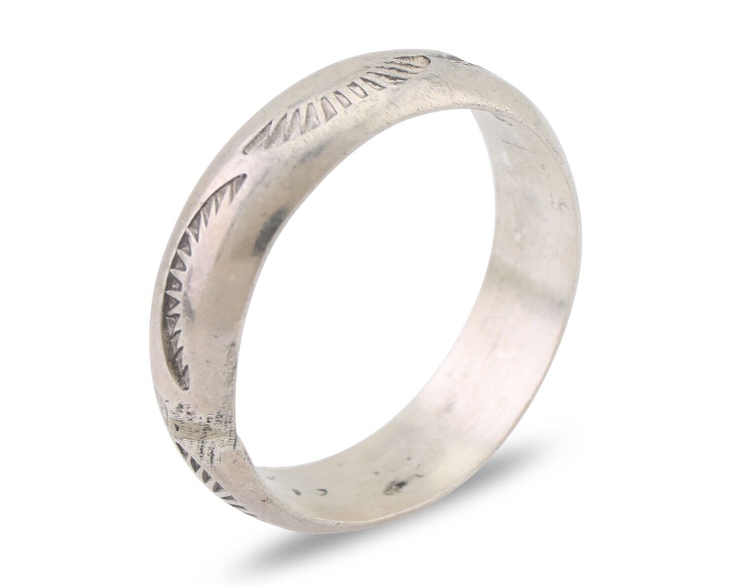 Navajo Hand Stamped Band 925 Silver 6.0 mm Signed Larry Chavez Size 11 C.80's