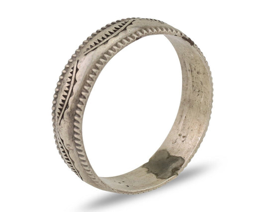 Navajo Hand Stamped Band 925 Silver 6.0 mm Native Artist Size 9.75 C.80's