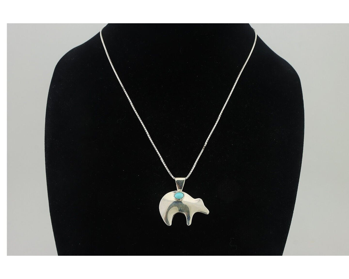 Navajo Spirit Bear Necklace Pendant 925 Sterling Silver Signed C C.80's