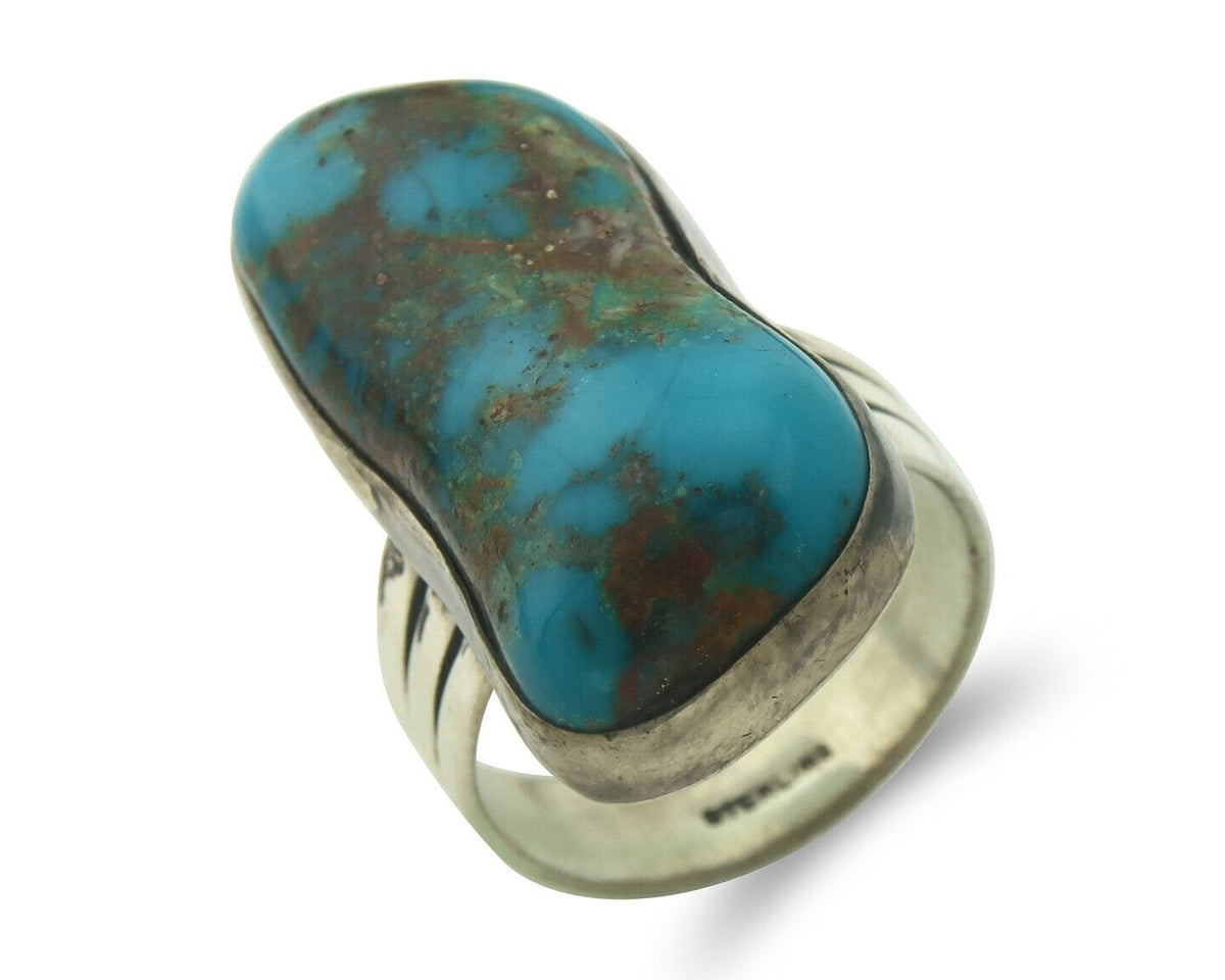 Navajo Ring 925 Sterling Blue Nevada Turquoise Native Artist C.80's