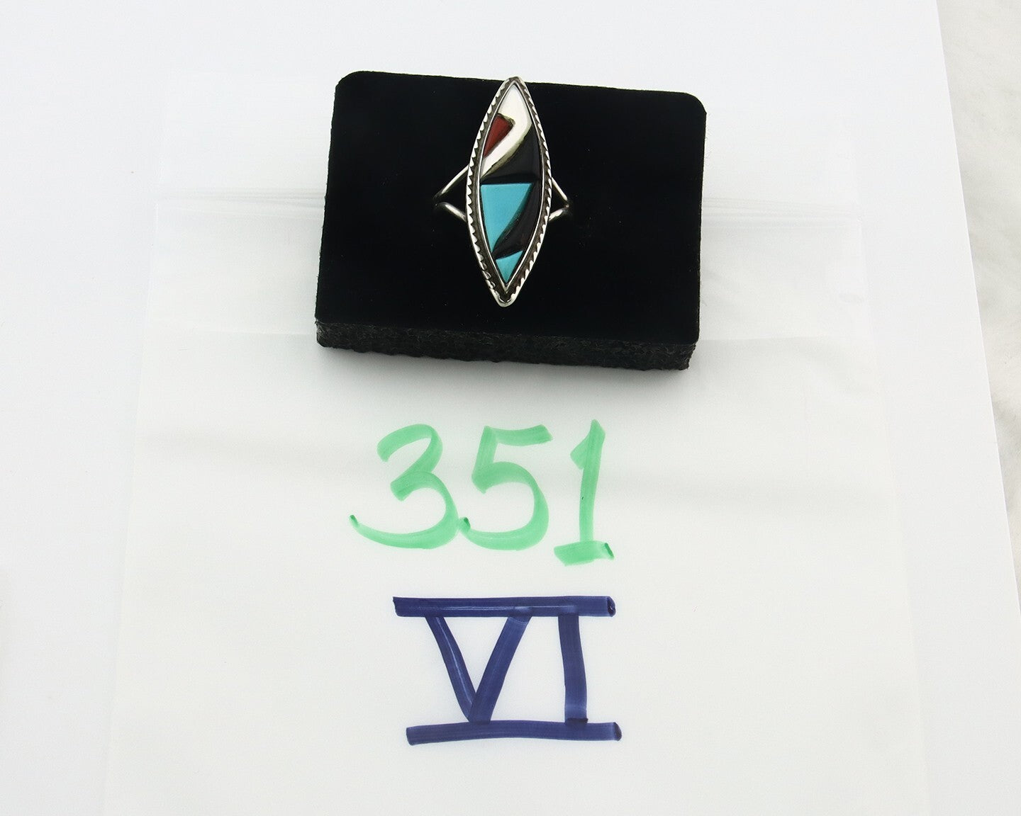 Vintage Zuni Ring 925 Sterling Silver Natural Gemstone Signed R & GT Size 7.0