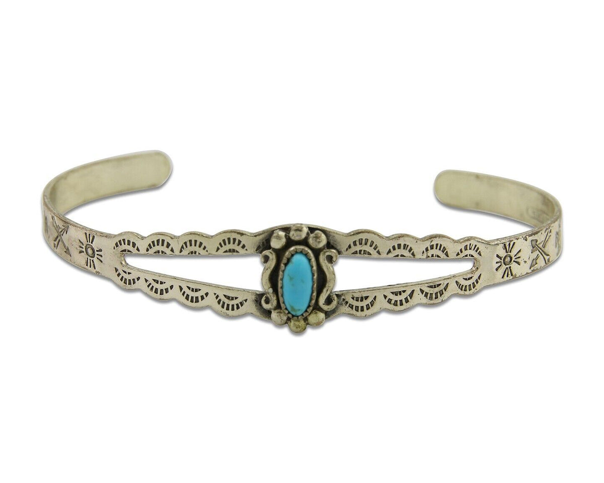 Navajo Cuff Bracelet 925 Silver Turquoise Cuff Native American Artist C.80's