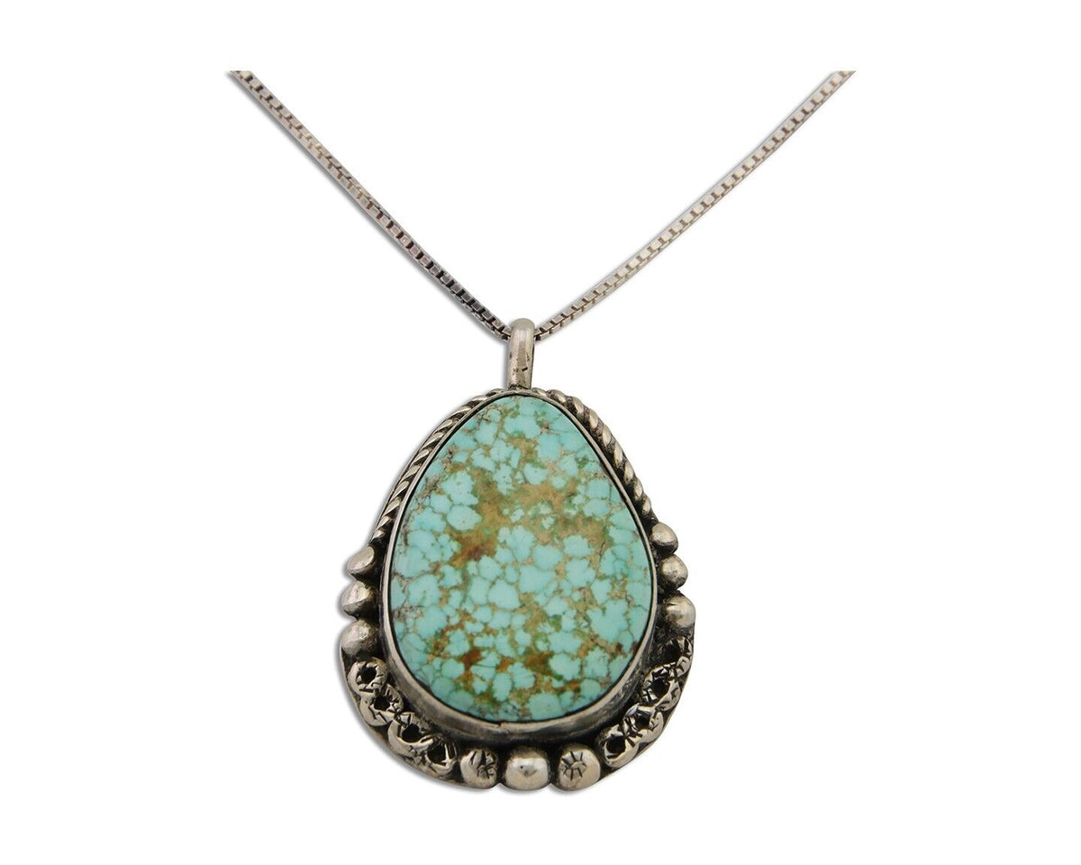Navajo Pendant 925 Silver Turquoise Native Artist Signed The Blue Indian 1995