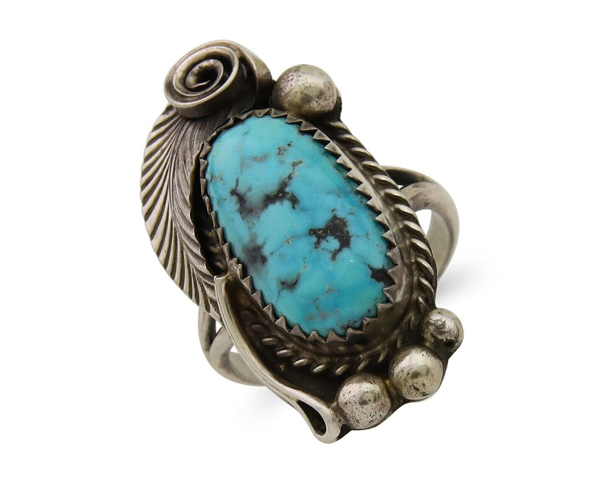 Navajo Ring 925 Sterling Silver Natural Turquoise Native American Artist C.80's