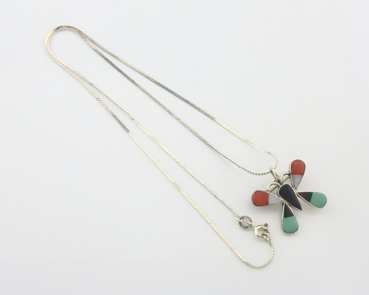 Navajo Butterfly Necklace Sterling Silver Authentic Natural Gemstone
