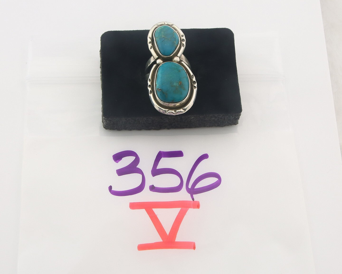 Vintage Navajo Ring 925 Sterling Authentic Turquoise Signed P Size 5.0
