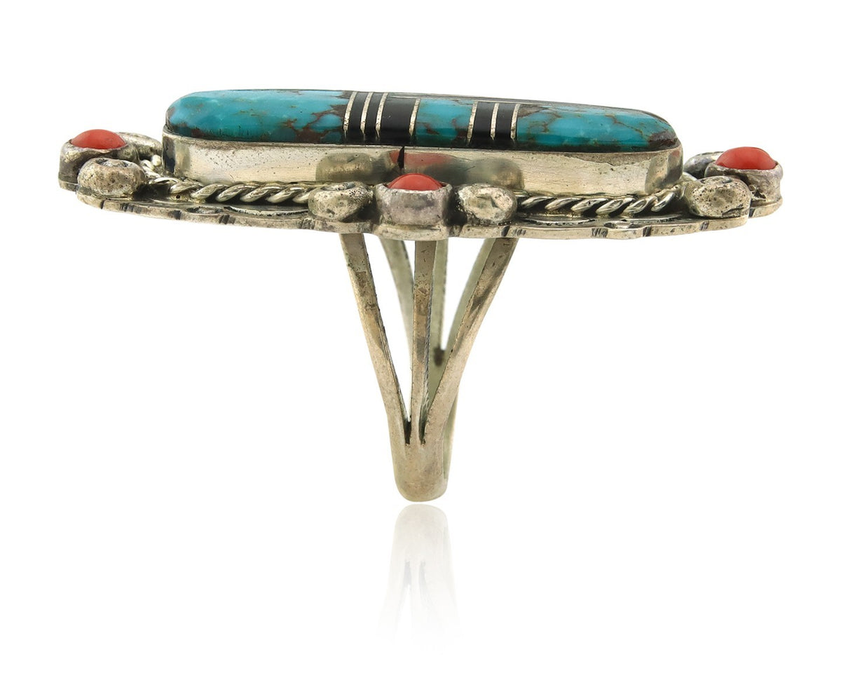 Navajo Tiwa Ring Sterling Silver Gemstone Vintage Signed Francis Size 6.5