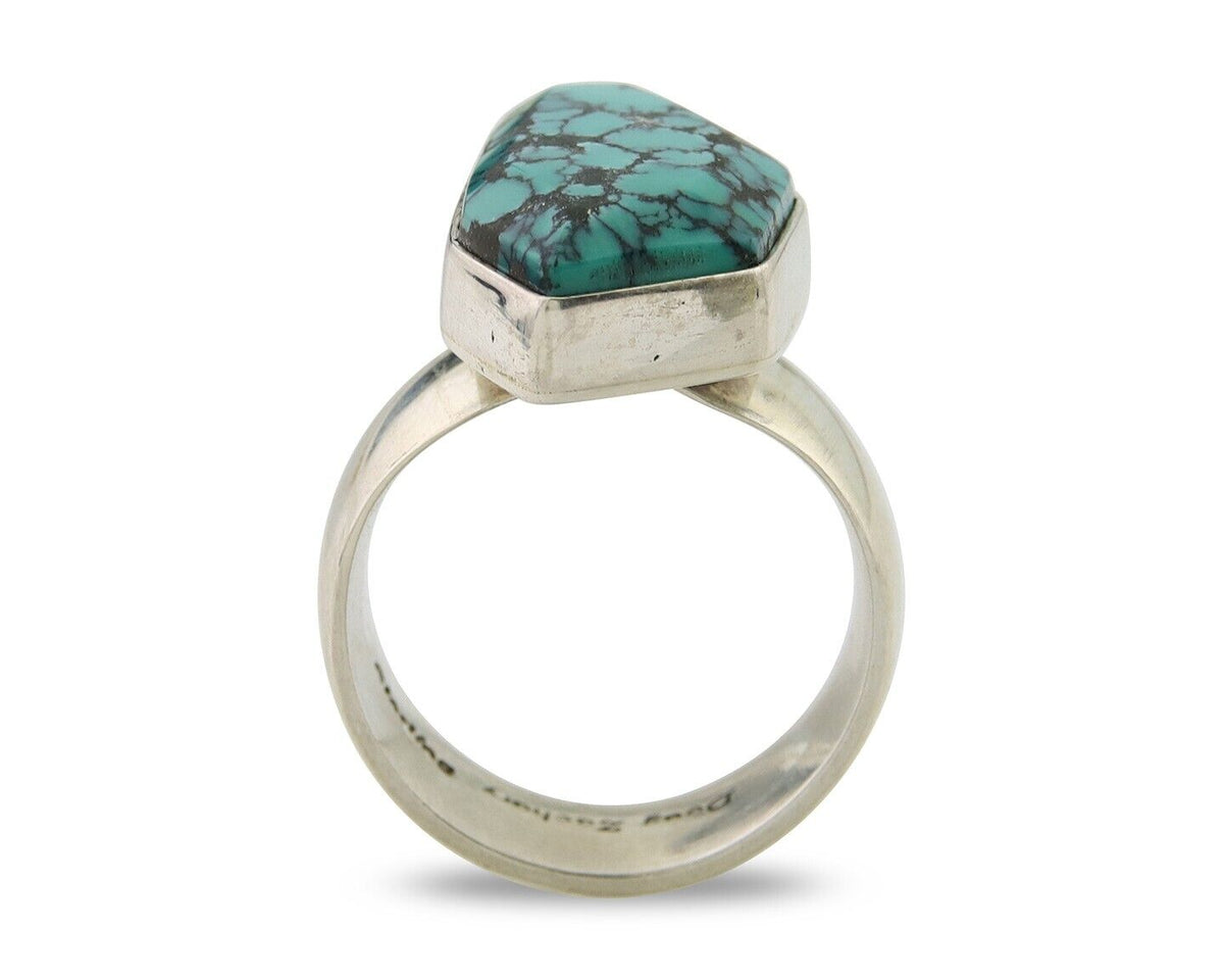 Navajo Ring .925 Sterling Blue Turquoise Artist Signed Doug Zachary C.80's