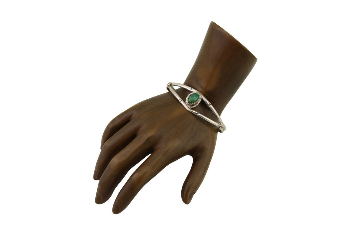 Navajo Hand Stamped Cuff Bracelet Turquoise 925 Silver Native American Artist