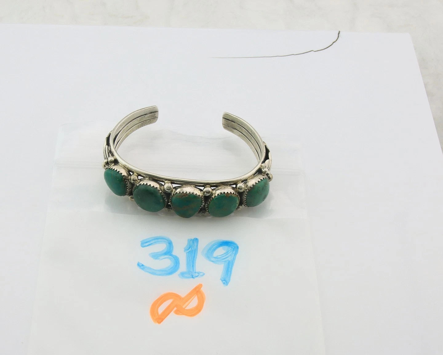 Navajo Cuff Bracelet Sterling Silver Gem Turquoise Vintage Signed V Chee