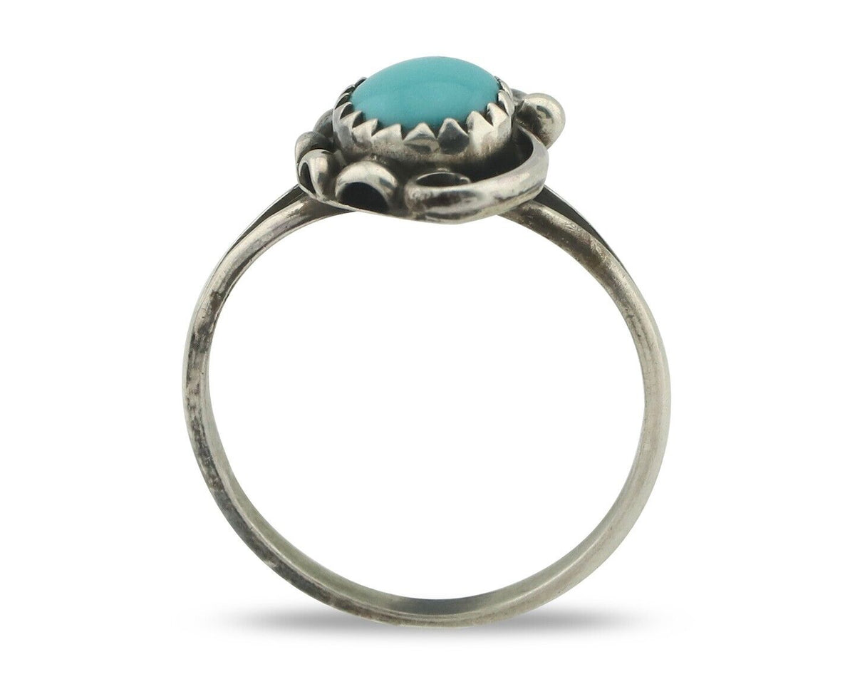 Navajo Ring .925 Silver Sleeping Beauty Turquoise Native American Artist C.80's