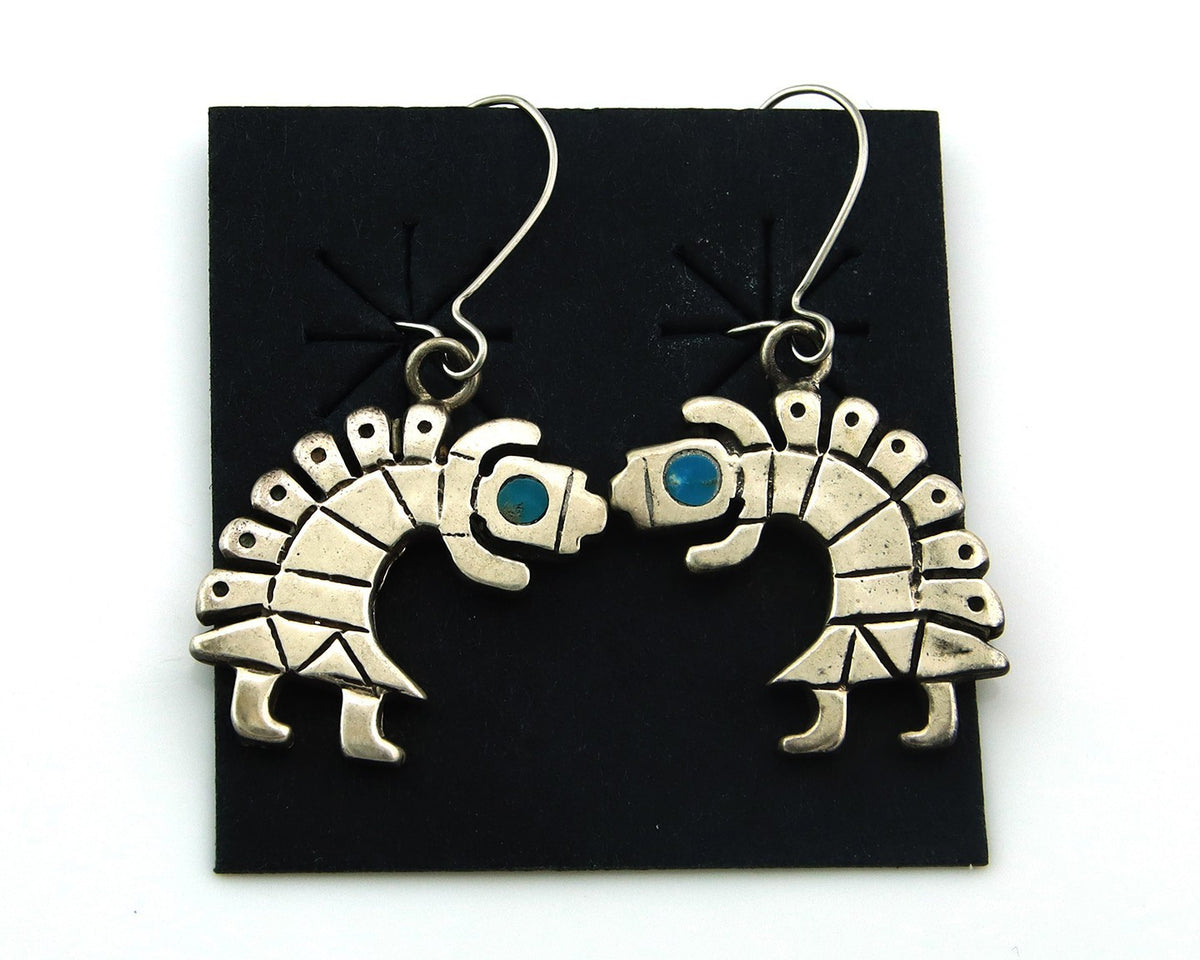 Navajo Dangle Earrings Sterling Silver Turquoise Vintage Handmade Dancer