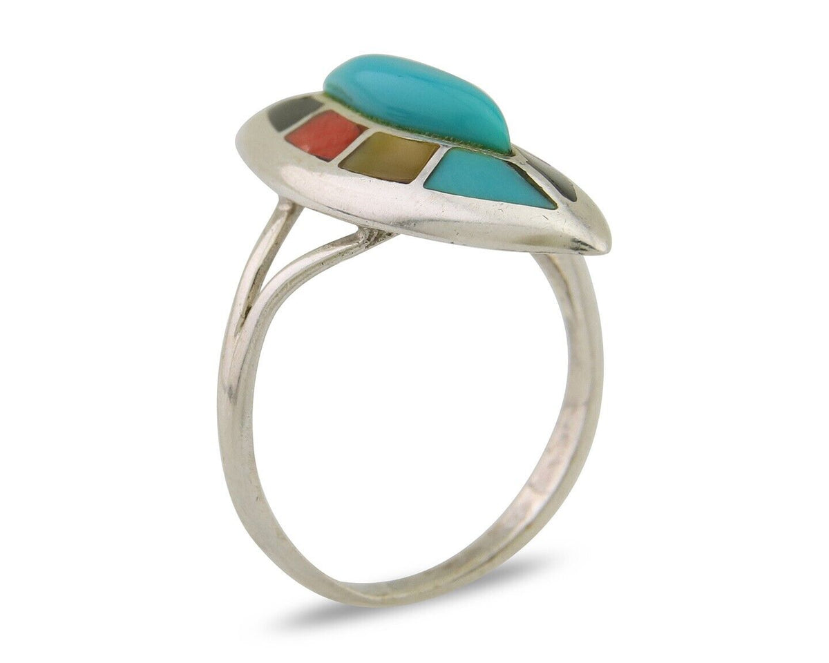 Navajo Ring 925 Silver Turquoise Shell Onyx Spiney Oyster Native Artist C80's