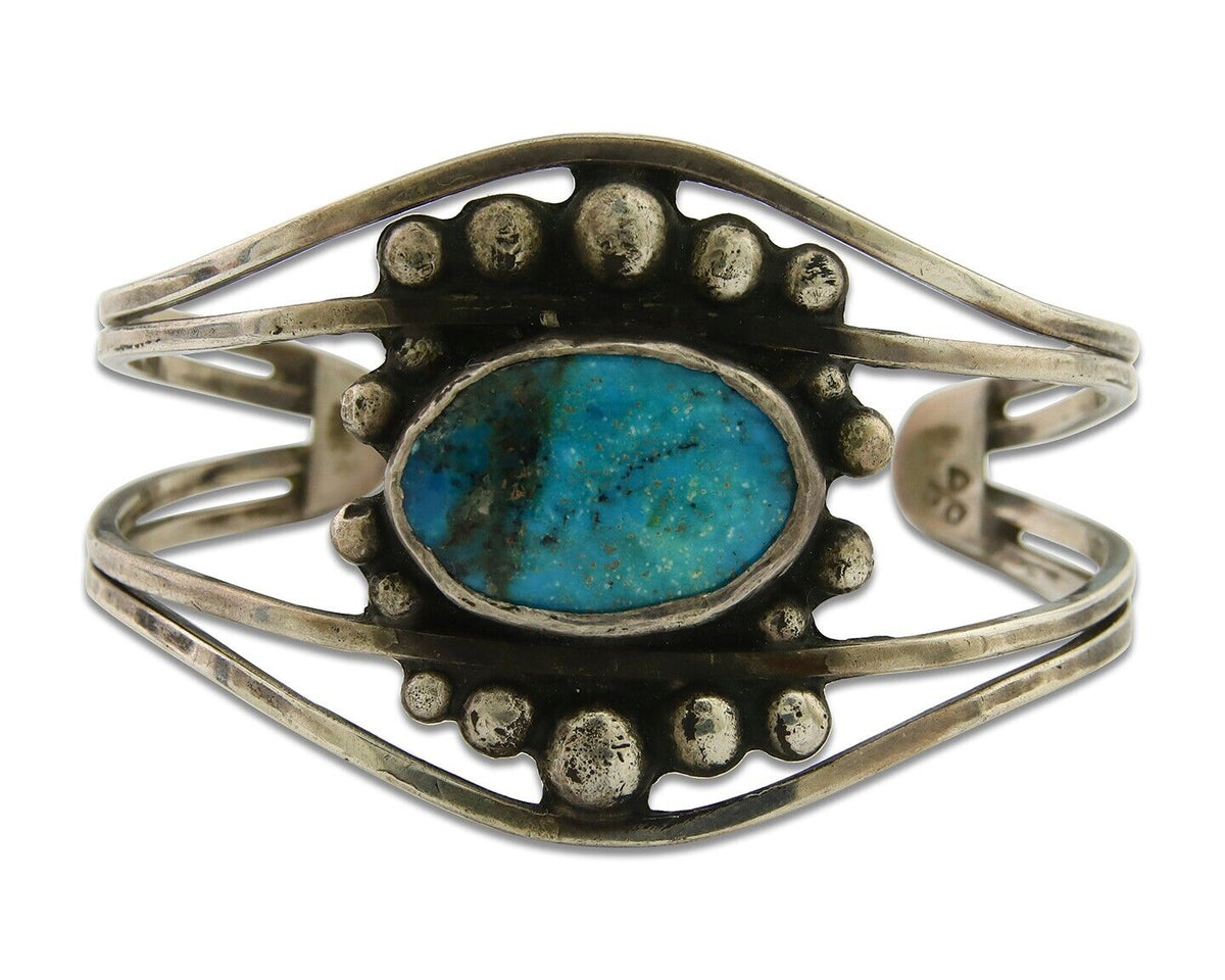 Navajo Bracelet .999 Nickel Turquoise Cuff Artist Signed C.80's