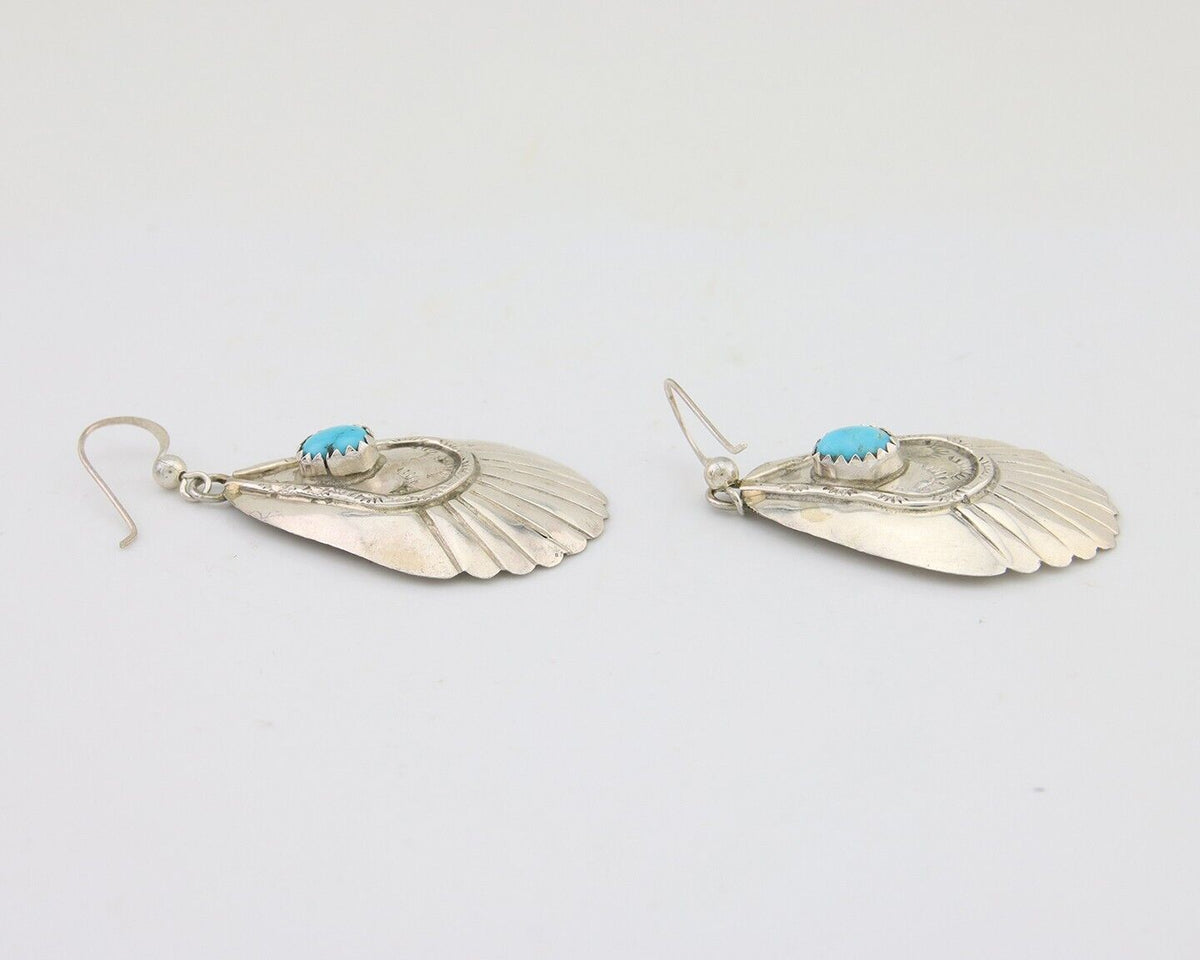 Navajo Earrings 925 Silver Turquoise Artist Signed Dean Brown C.80's