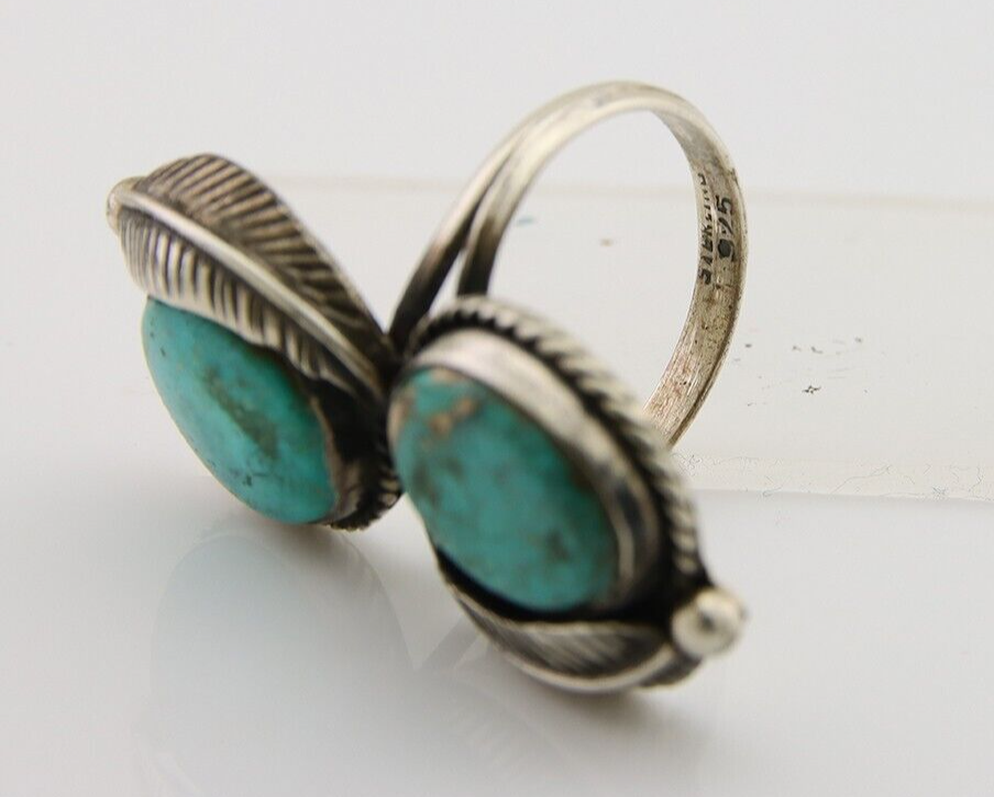 Navajo Ring 925 Sterling Silver Blue Turquoise Native American Artist C.80's