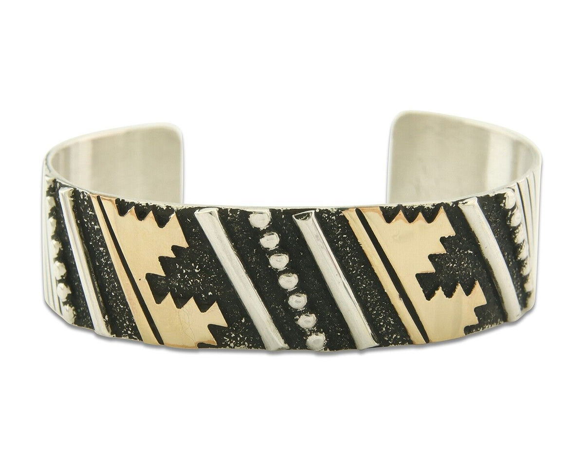 Navajo Bracelet Gold & 925 Silver Handmade 16 mm Wide Signed Thomas Singer C80s