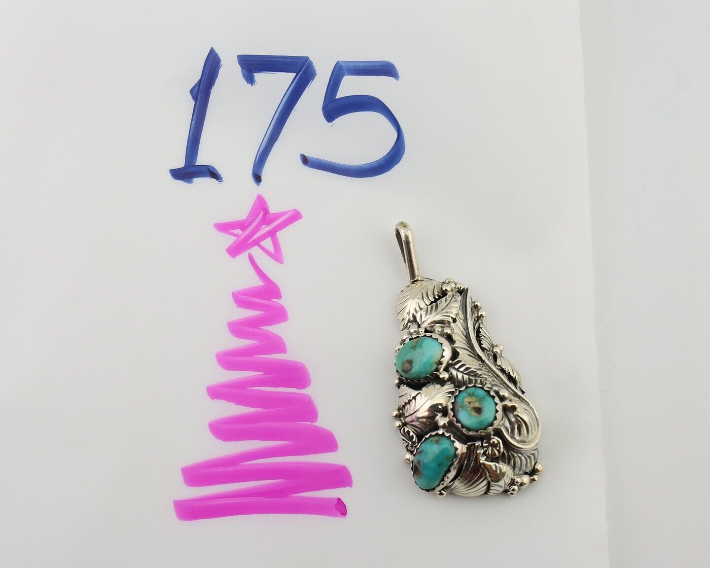 Navajo Pendant 925 Silver Natural Bisbee Turquoise Signed Tom Willeto C.80's