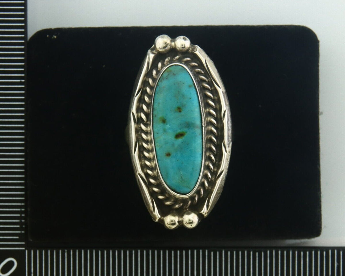 Navajo Ring 925 Sterling Turquoise Handmade Native Artist C.80's Size 7.5