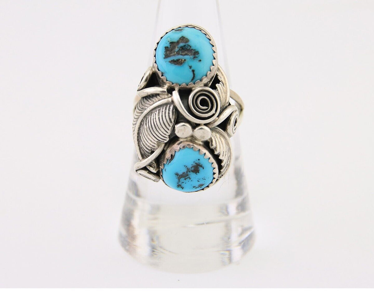 Navajo Ring .925 Silver Sleeping B Turquoise Artist Signed MP C.80's