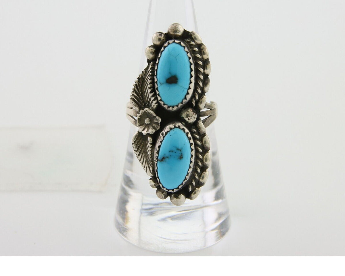 Navajo Ring 925 Silver Natural Blue Turquoise Native Artist Signed SC C.80's