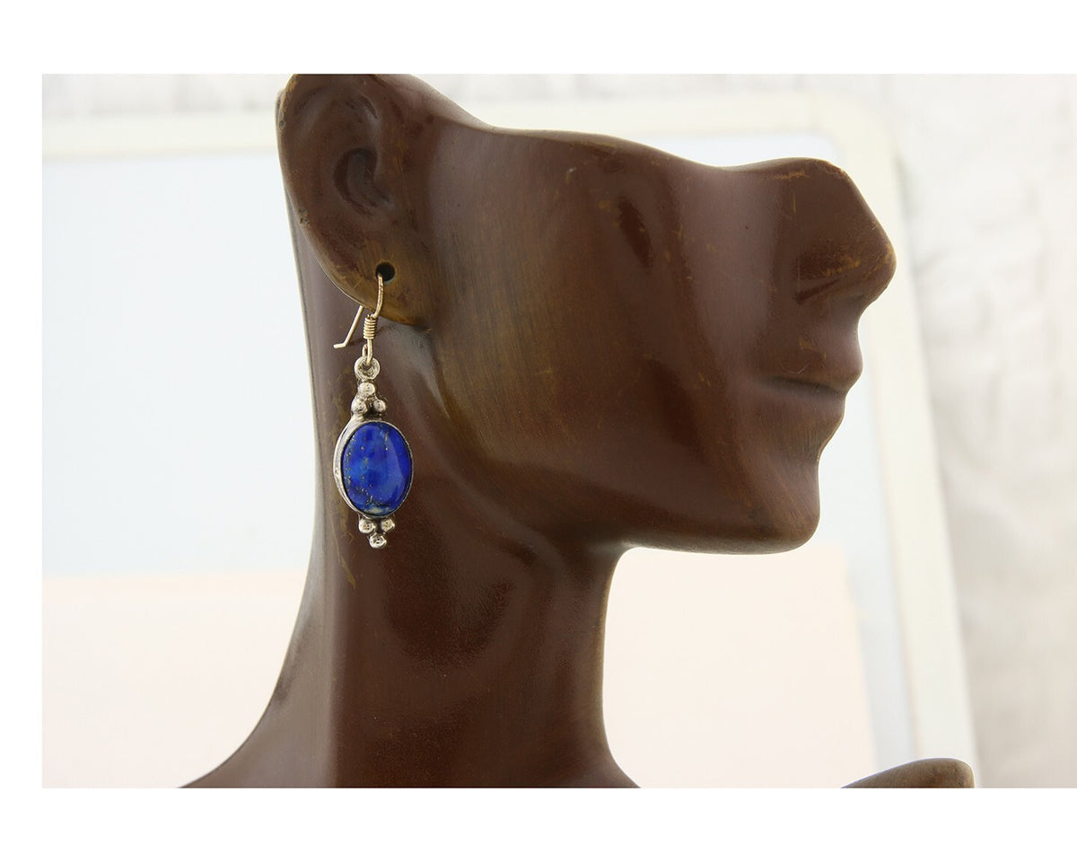 Navajo Earrings 925 Silver Natural Lapis Native American Artist C.80's