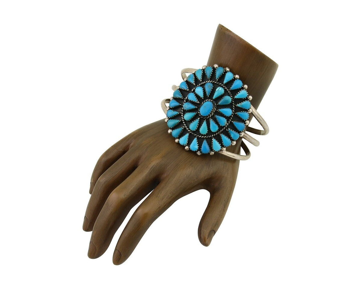 Navajo Bracelet 925 Silver Blue Turquoise Native American Artist C.80's