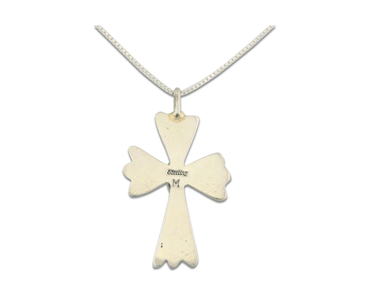 Navajo Cross Necklace Sterling Silver Authentic Natural Gemstones Signed M