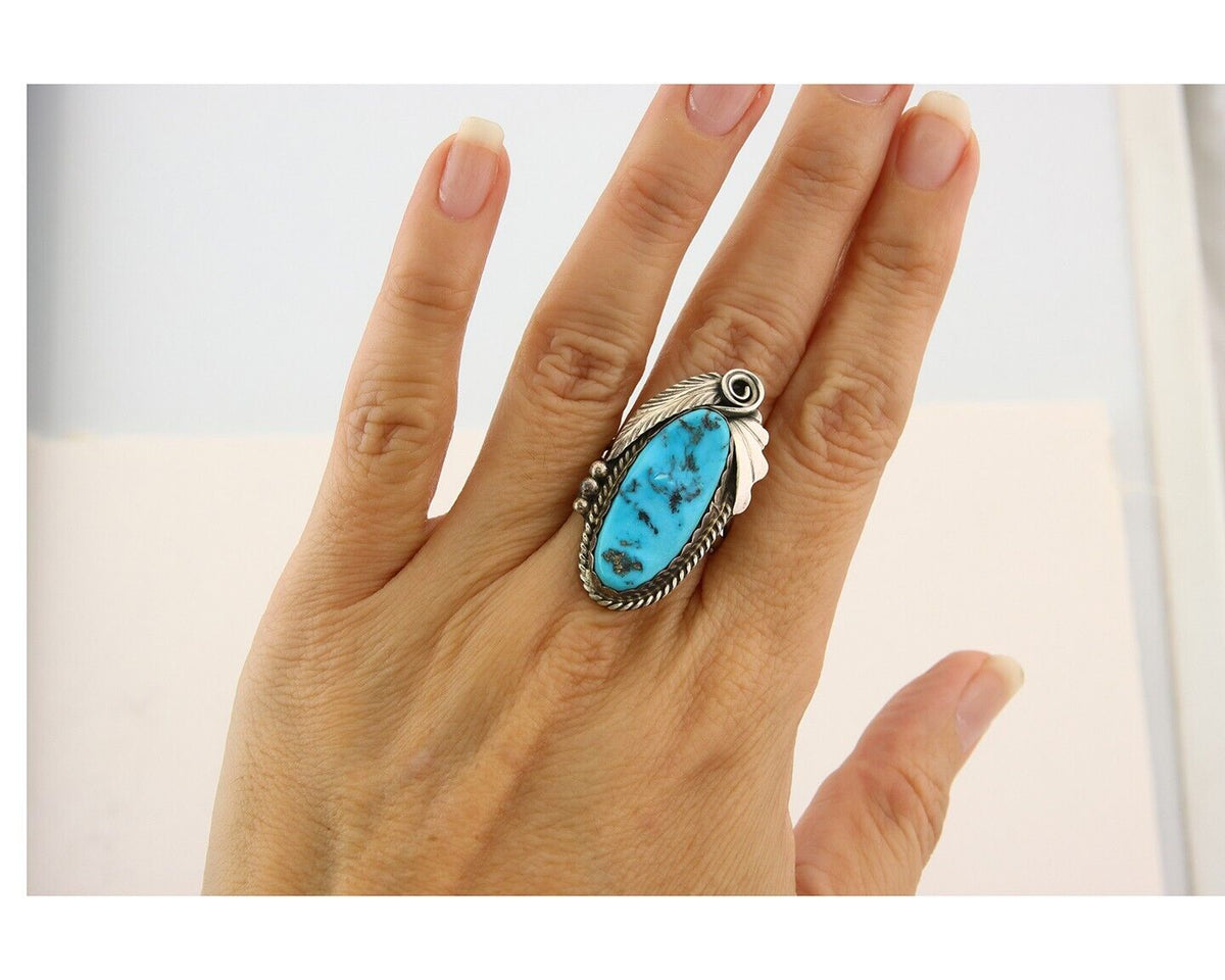 Navajo Ring 925 Sterling Turquoise Artist Justin Morris C.80's Size 9.0