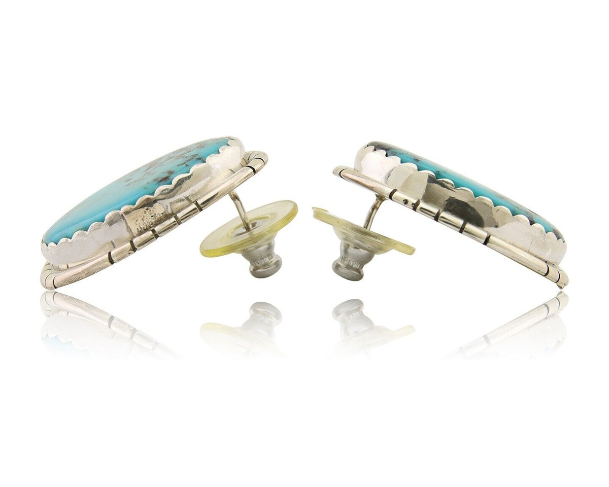 Navajo Earrings 925 Silver Blue Turquoise Native American Artist C.80's