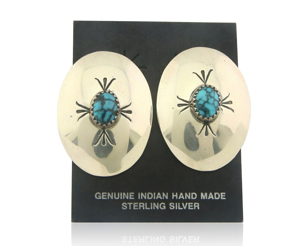 Navajo Earrings 925 Silver Handmade Concho Natural Turquoise Native Artist C80s
