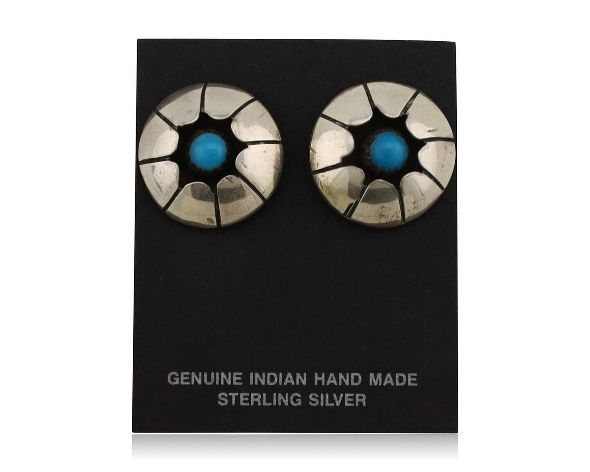 Navajo Hand Stamped Earrings 925 Silver Turquoise Native Artist C.80's