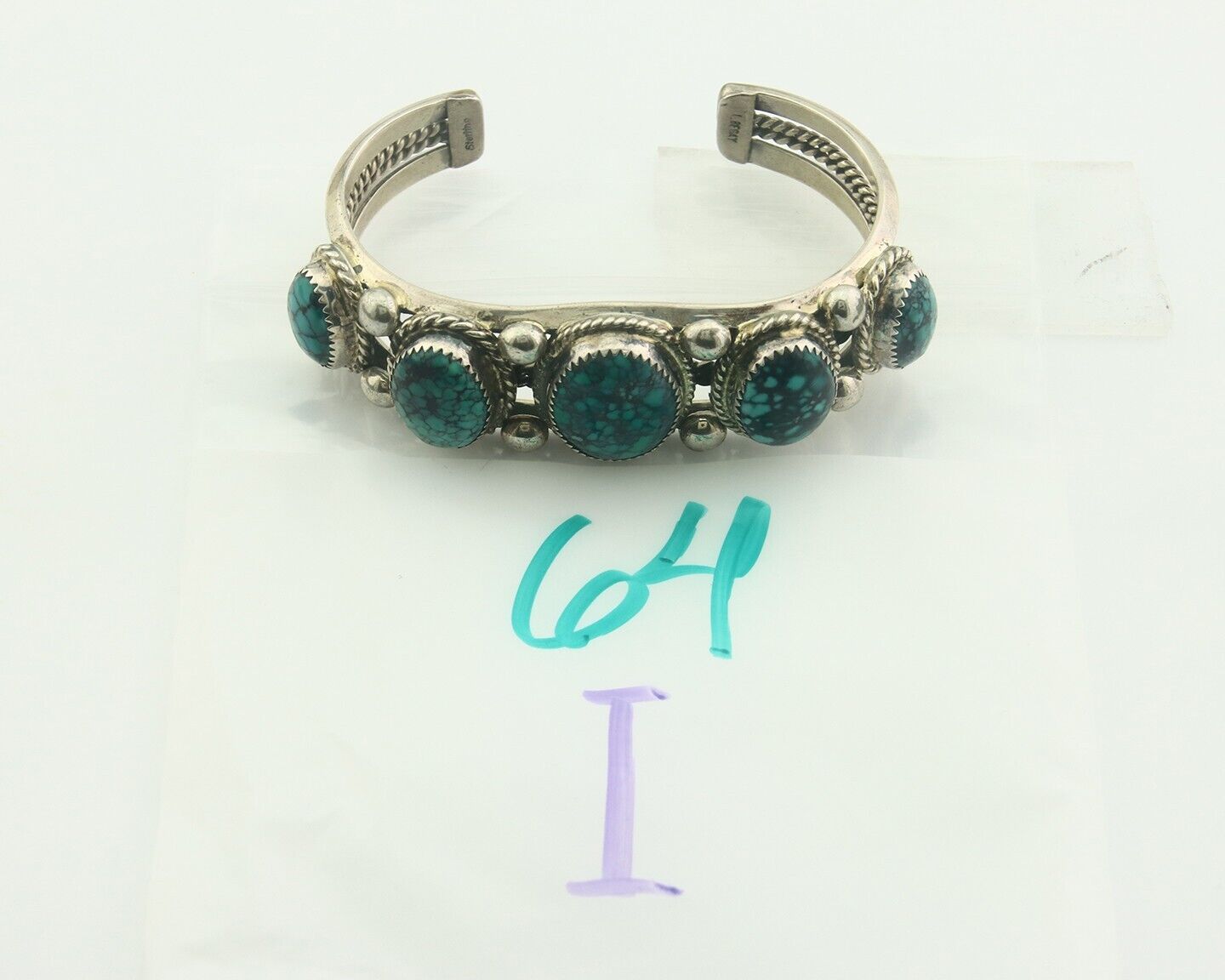 Navajo Bracelet 925 Silver Turquoise Cuff Artist Signed L Begay C.80's