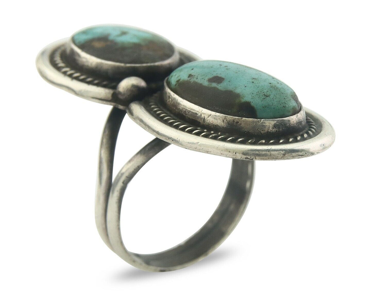 Navajo Ring 925 Sterling Turquoise Handmade Native Artist C.80's Size 7.75
