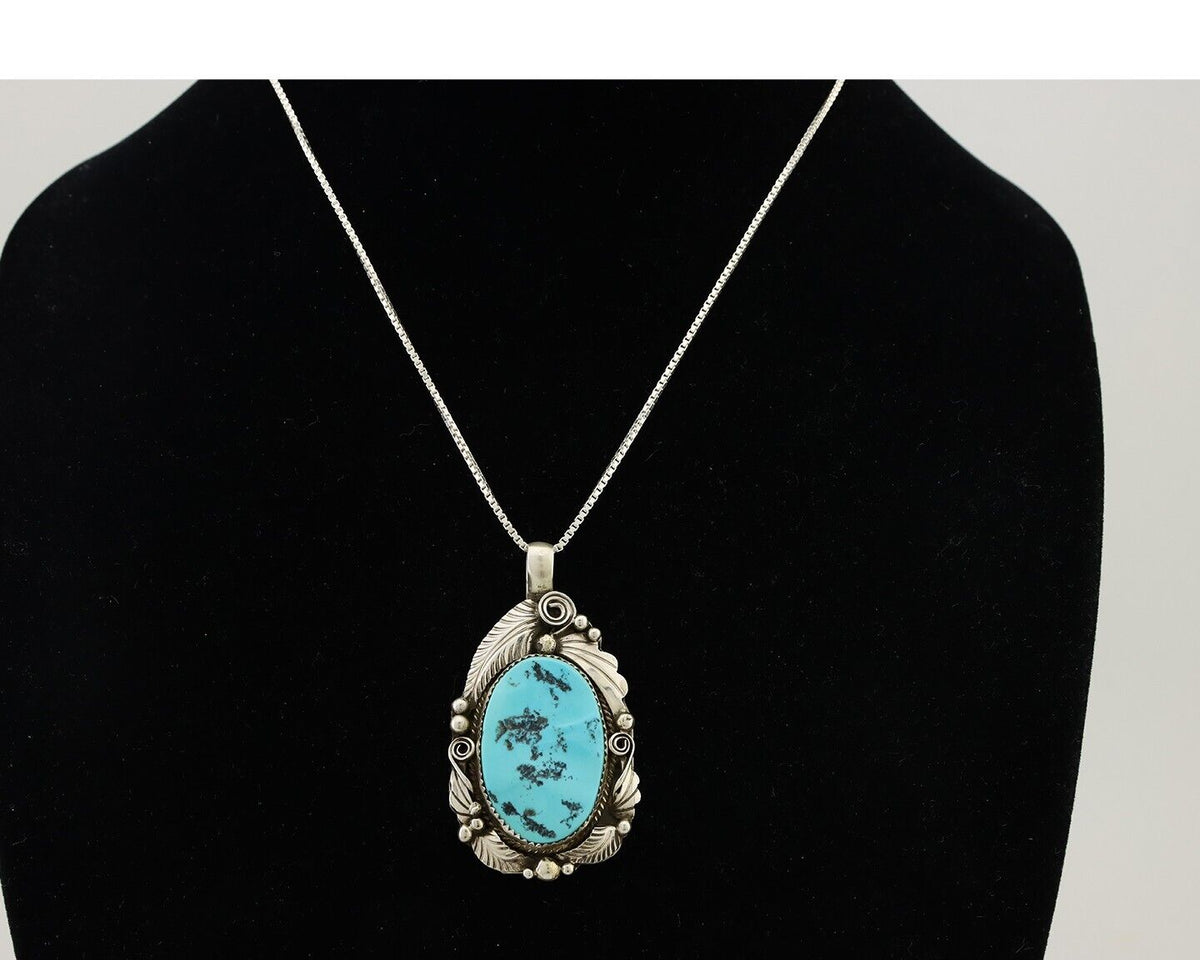 Navajo Pendant 925 Silver Natural Blue Turquoise Signed Justin Morris C.90's