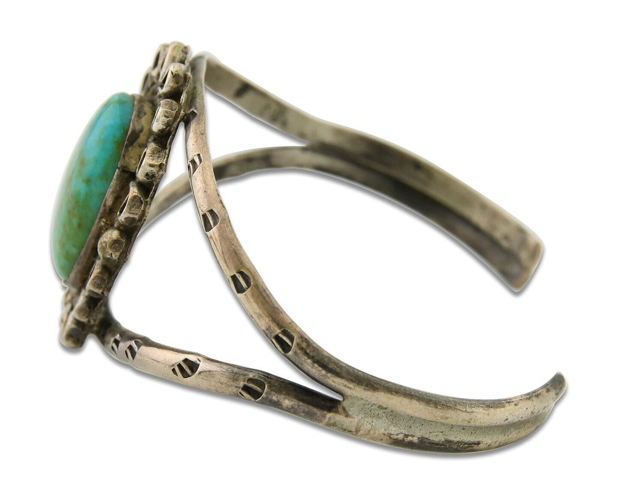 Navajo Bracelet 925 Silver Turquoise Cuff Artist Signed NJ C.80's