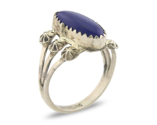 Navajo Ring 925 Sterling Natural Lapis Handmade Native Artist C.80's