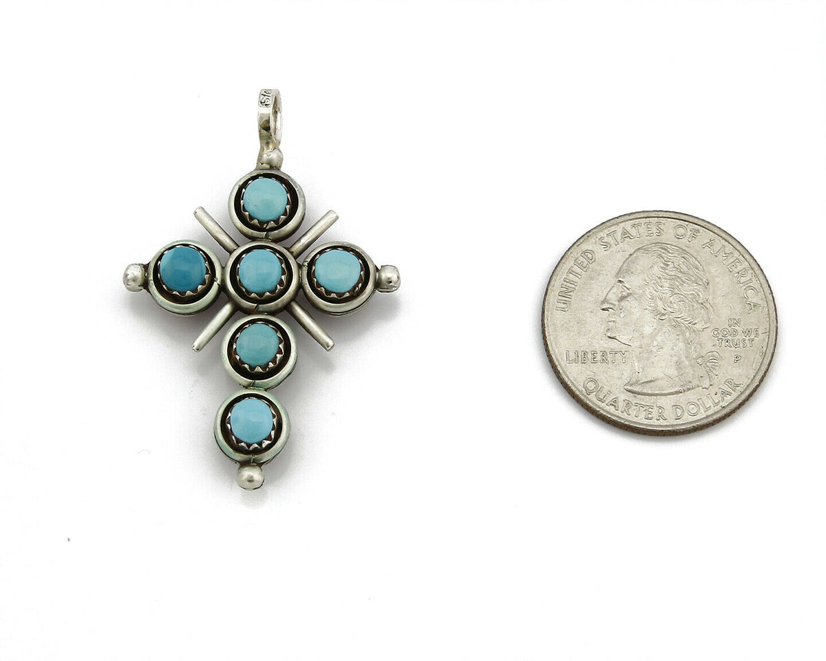 Zuni Natural Turquoise and Coral Reversible 925 Silver Handmade Pendant