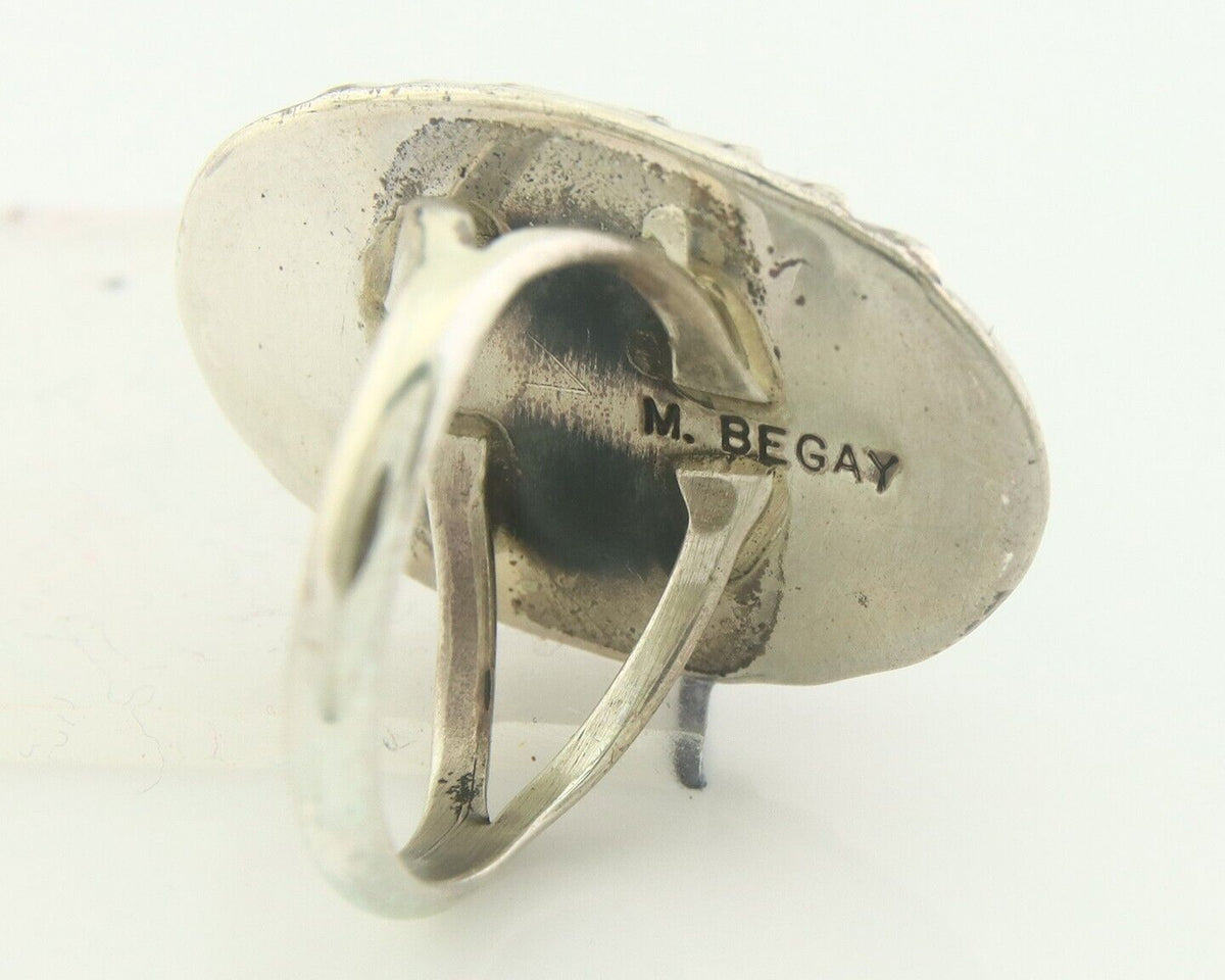 Navajo Ring 925 Sterling Blue Turquoise Artist Signed M Begay C.80's