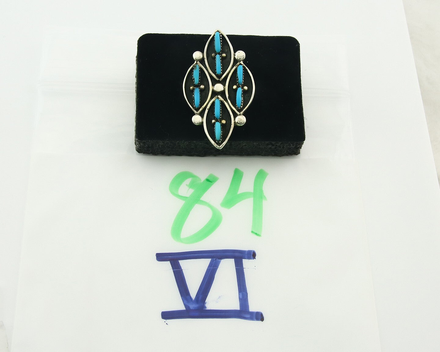 Vintage Zuni Ring 925 Sterling Authentic Natural Turquoise Native Artist Sz 8.5