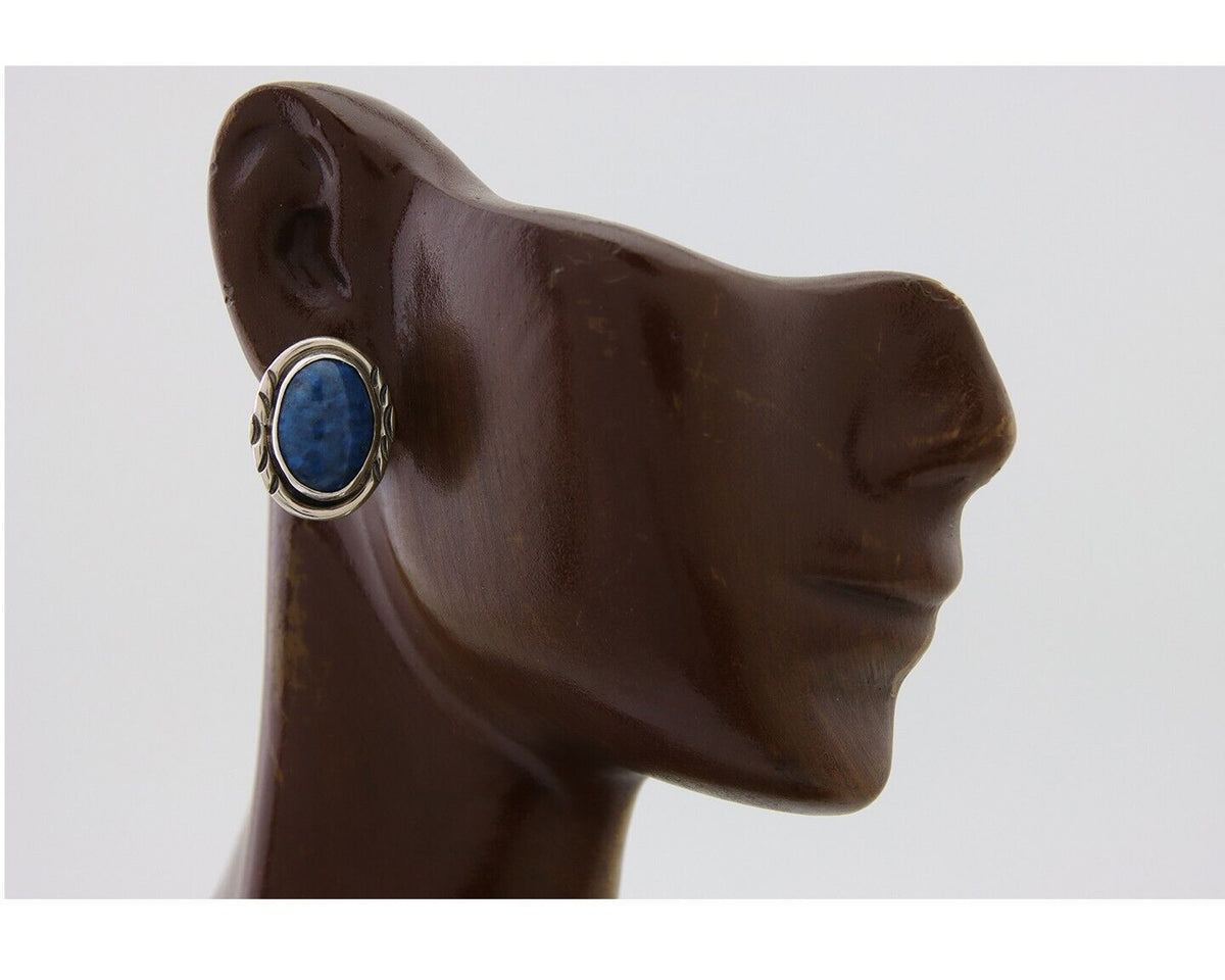 Navajo Paw Earrings 925 Silver Blue Denim Lapis Native American Artist C.80's