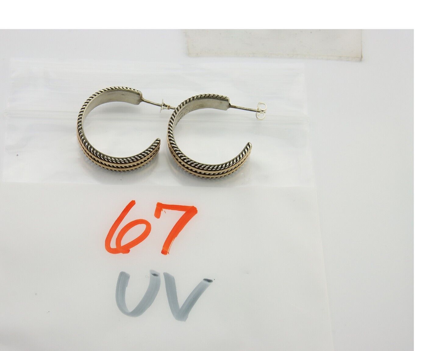 Navajo Earrings 925 Silver & Gold Handmade Artist Signed Tom Hawk C.80's