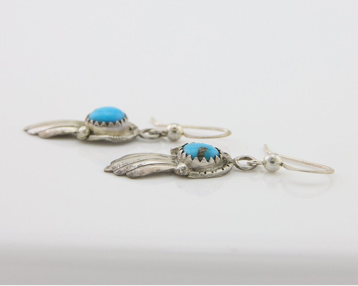 Navajo Earrings 925 Silver Blue Turquoise Artist Signed Kee Tsosie C.80's