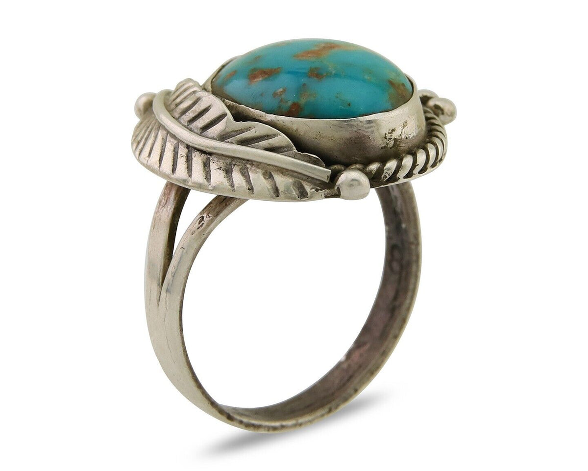 Navajo Ring 925 Sterling Silver Blue Turquoise Native American Artist C.80's