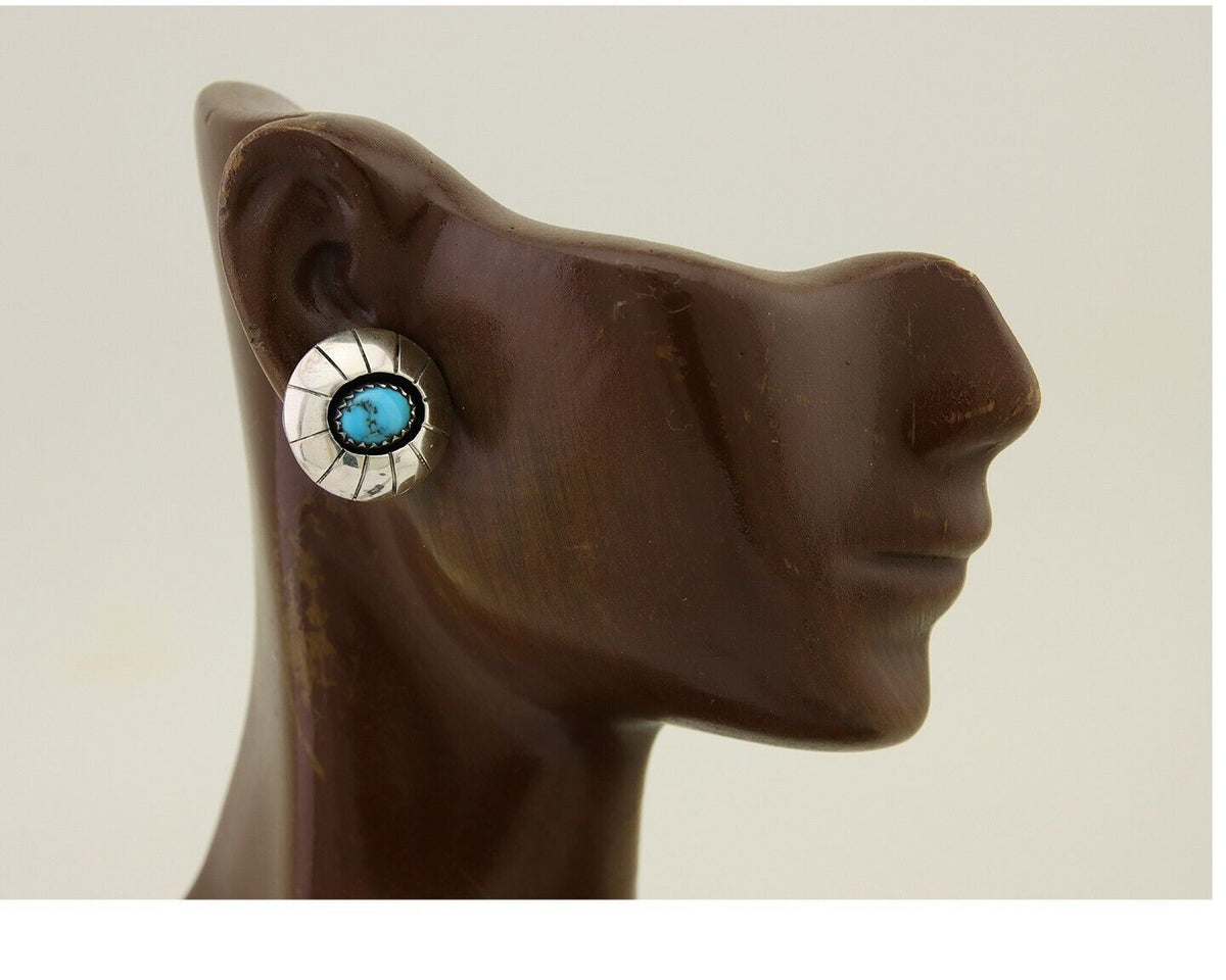 Navajo Shield Earrings 925 Silver Blue Turquoise Artist Signed P C.80s