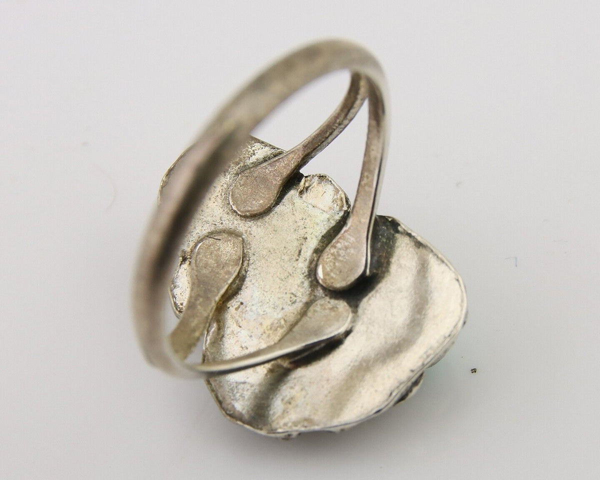 Navajo Handmade Ring 925 Silver Coral & Turquoise Native Artist C.80's