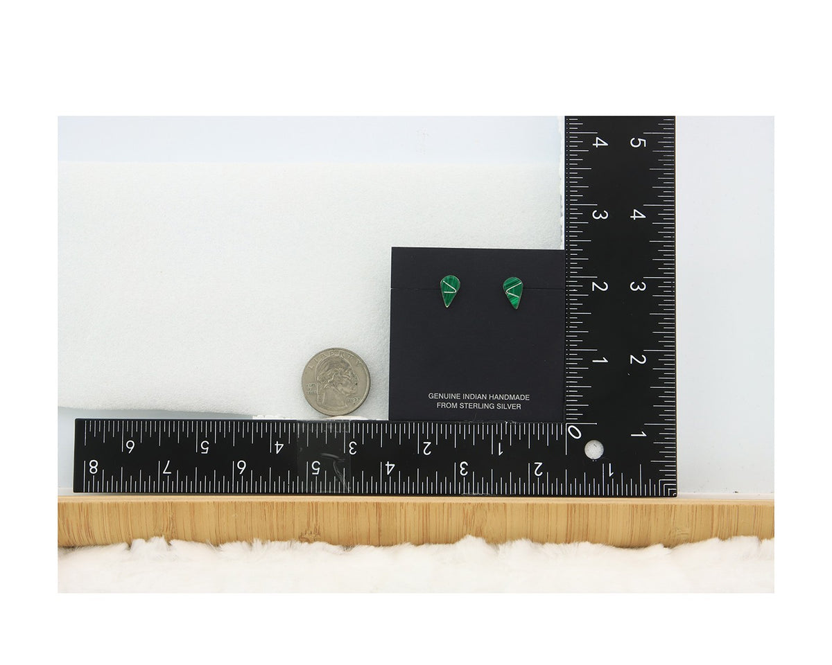 Navajo Earrings Sterling Silver Inlaid Natural Malachite Vintage Handmade