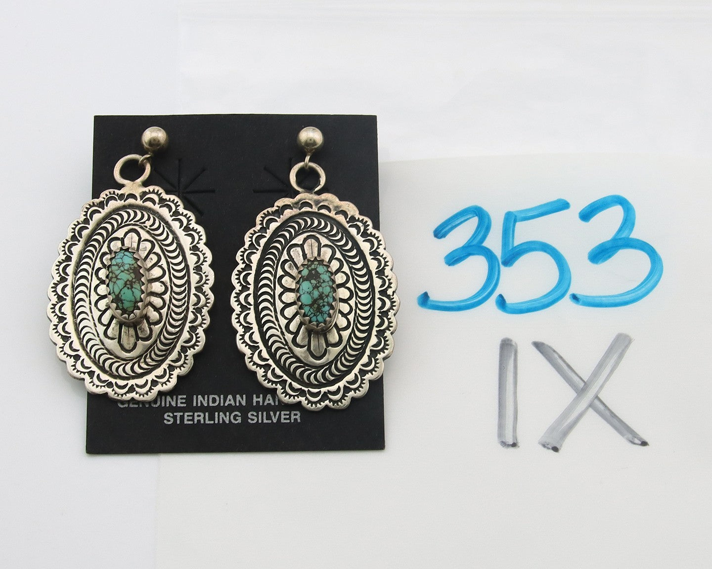 Navajo Dangle Earrings Sterling Silver Natural Turquoise Vintage Signed Handmade