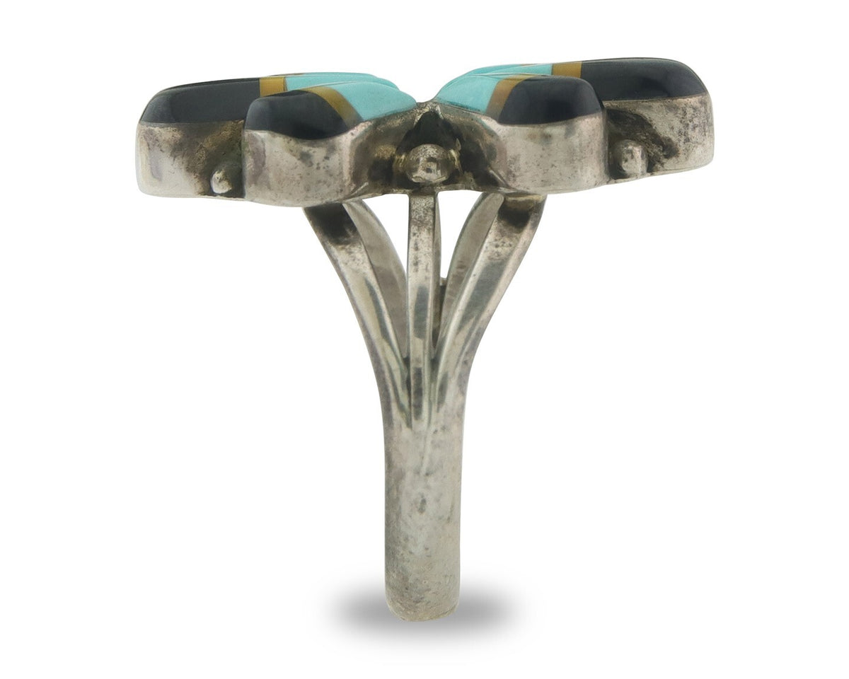 Vintage Navajo Ring 925 Sterling Gemstone Signed A Sunburst Size 8.25